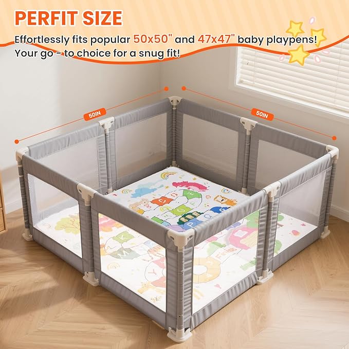 Baby Play Mat for Floor,50x50 Inch Soft Padding Crawling Mat for Playpen, Foldable and Machine Washable, Thick for Babies & Toddlers,Animal School