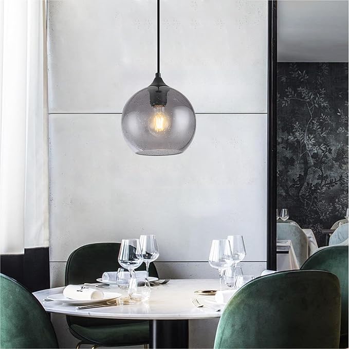 Gray Glass Pendant Lights Kitchen Island Lighting Globe Pendant Light Fixtures Modern Pendant Lighting for Kitchen Island Bedroom Living Dining Room Light Fixture-7.8in