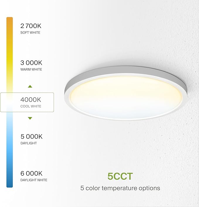 ASD LED 24" Round Flush Mount Ceiling Light Fixture, Low Profile Surface Lighting | 5CCT, Dimmable, Ultra-Thin, ETL Listed | 38W 2700LM 2700-6000K 100-277V | Kitchen, Bedroom, Hallway Lamp | White