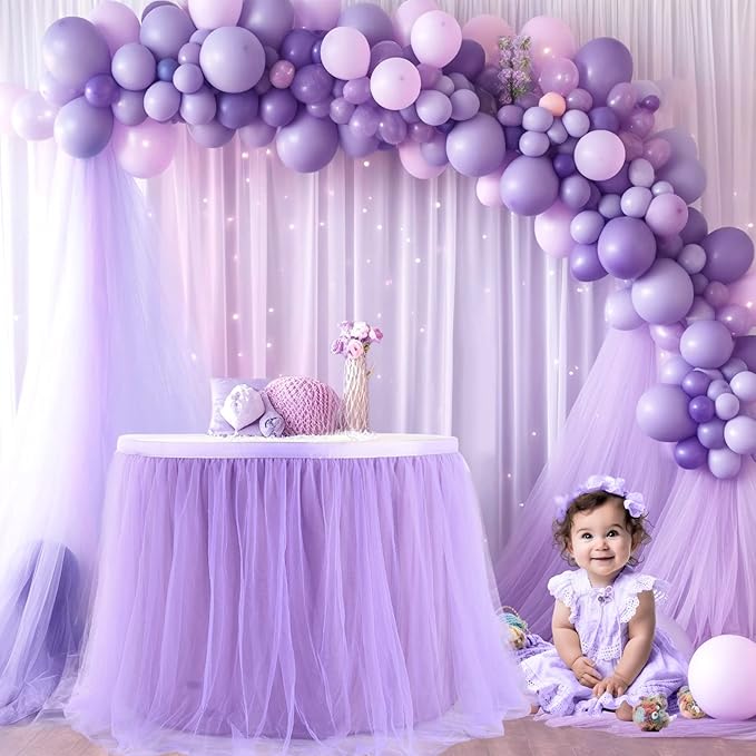 9ft Lavender Tulle Table Skirts for Rectangle Tables or Round Tables Lavender Ruffle Tutu Tablecloth for Girls Baby Shower Birthday Party Wedding Cake Dessert Table Decorations