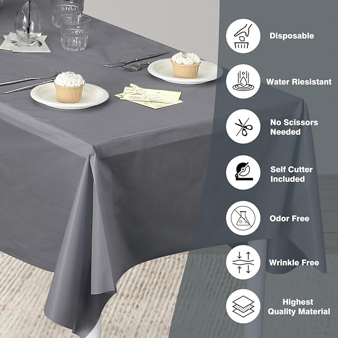 Craft And Party, 54 in x 300 feet Plastic Table Cover Roll for Party, Banquet, Picnic, Kids Activities for Any Size and Shape Table (Silver, 54" x 300ft)
