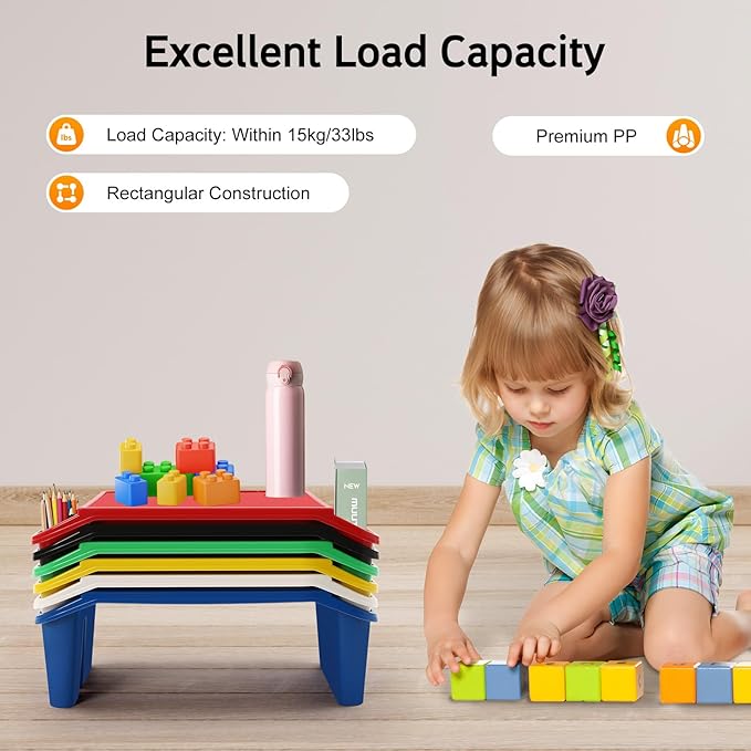 6 Pcs Kids Lap Desk Tray, Plastic Breakfast Lap Desk Trays with Side Pockets and Slot, Portable Lap Table Snack Tray for Eating, Writing, Drawing, Game, 19.69" L x 9.84" W x 7.1" H (6 Colors)