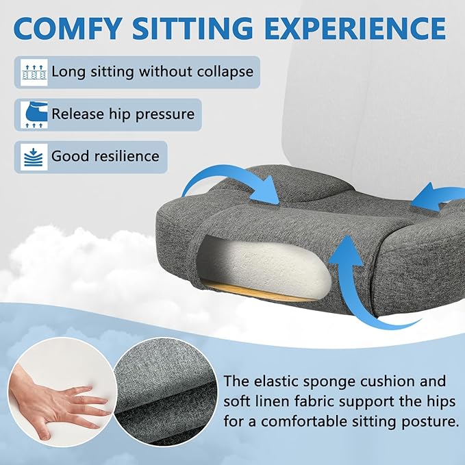 CLATINA Fabric Home Office Chair Linen Cloth Ergonomic Swivel Desk Chair with Padded Armrests, Adjustable Height Rolling Computer Task Chairs for Work, Conference, Study, Grey, 2 Pack