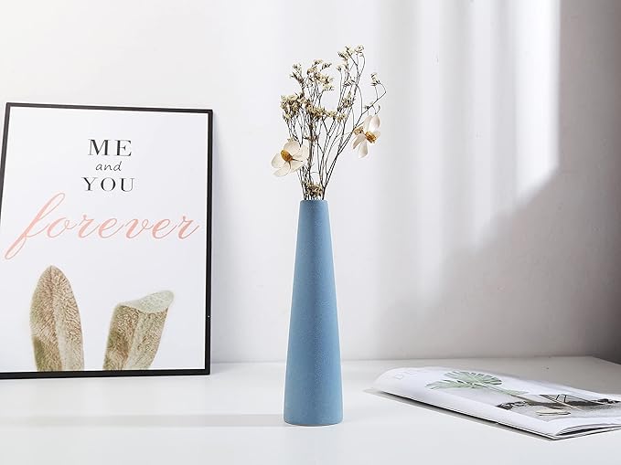 Ceramic Vase, Modern Home Decor Ceramic Vase, Frosted Porcelain Vase, Grey Minimalist Vase,Living Room Decoration，Ideal Shelf, Best Decoration. (Blue)