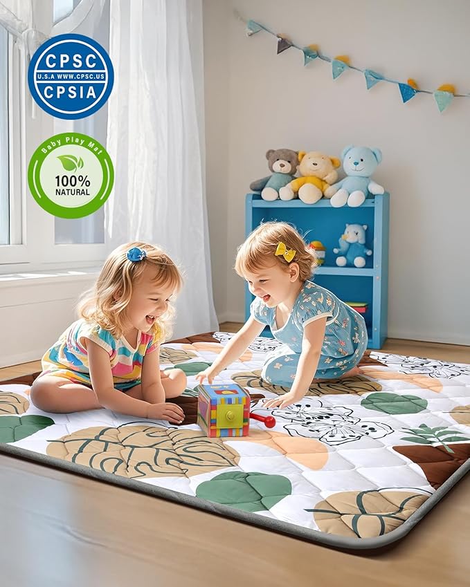 Baby Play Mat, 47x47 Playpen Mat, Thicken Cushioning Padding Foam Playmate for Baby and Toddlers Infants, Non-Slip & Machine Washable Tummy Time Mat