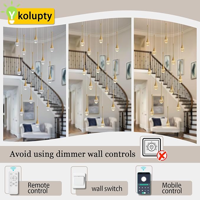 14-Light Modern LED Pendant Lighting Fixture for Kitchen Island Raindrop Crystal Chandelier Gold Chandelier for Dining Room High Ceiling Chandeliers for Staircase Foyer Hallway Villa