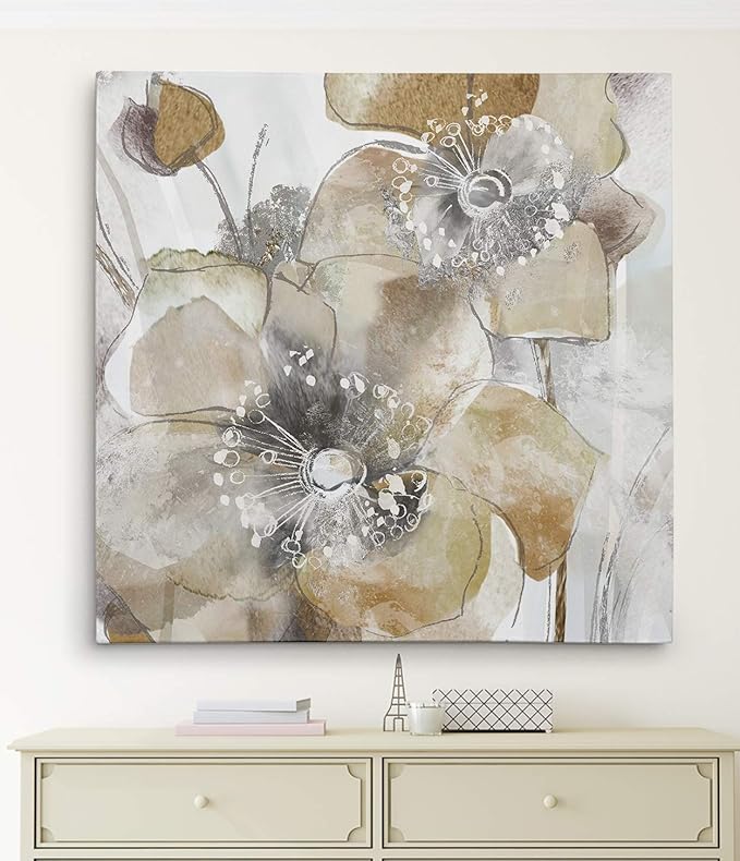 Wexford Home Taupe Spring Poppy II Gallery Wrapped Canvas Wall Art, 32x32,