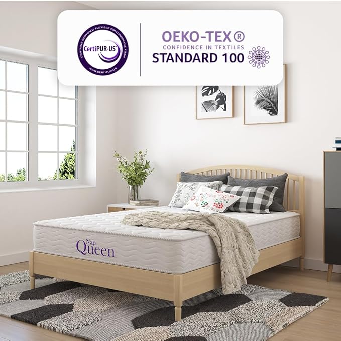 NapQueen 8 Inch Innerspring Full Size Medium Firm Memory Foam Mattress, Bed in a Box White