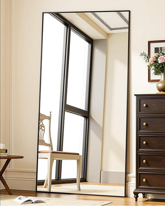 Suidia Full Length Mirror, 58"x22" Floor Standing Mirror Freestanding, Full Body Mirrors with Stand for Bedroom, Hanging Mounted for Living Room Cloakroom, Black, Rectangular Style