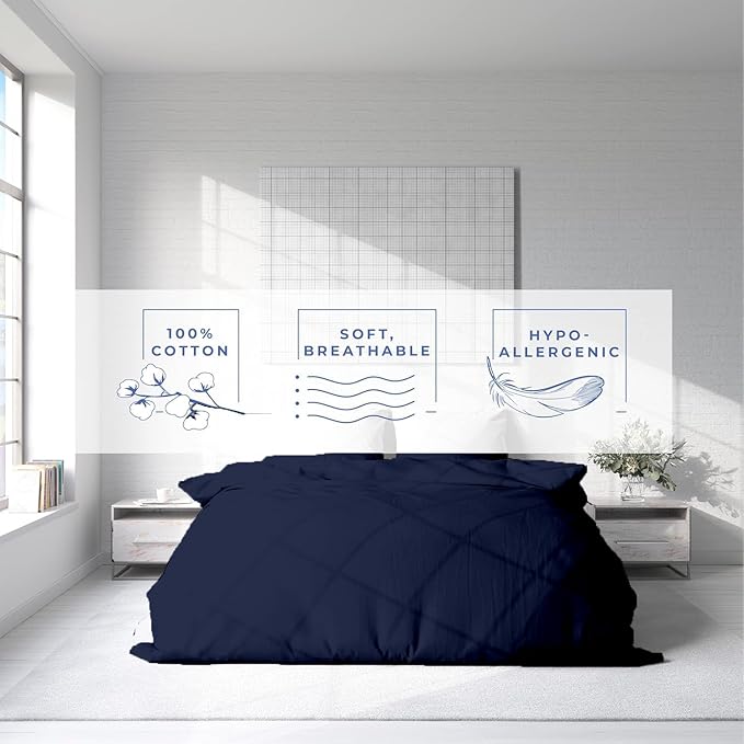 Kotton Culture 120"x120" 3 Pc Super King Plus/Super Oversize King Duvet Cover Set 100% Egyptian Cotton - 600 TC, Zipper Closure & Corner Ties - Fits Only Extra Large Inserts - Navy Blue