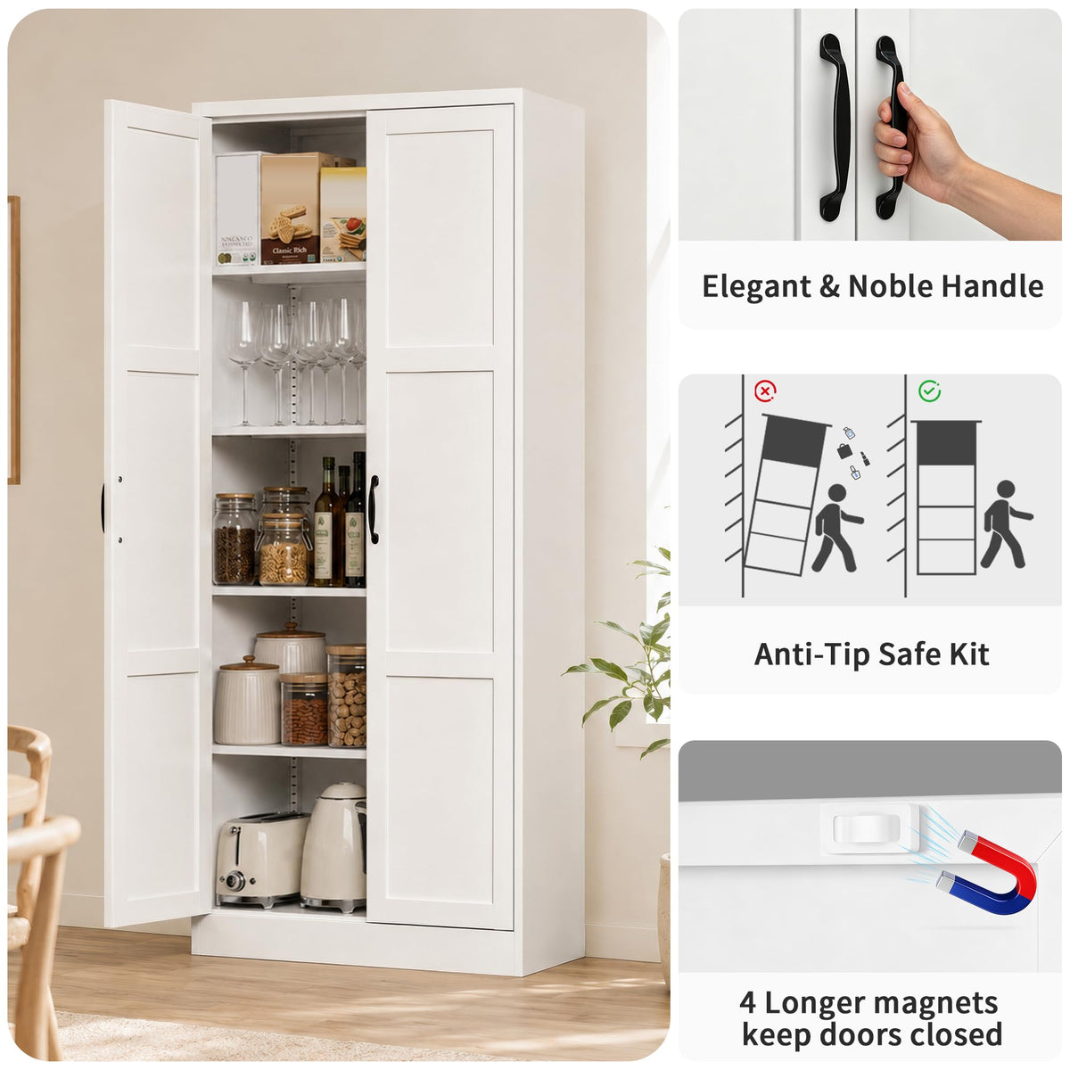 Tivostaral 71” Metal Kitchen Pantry Storage Cabinet with Adjustable Shelves
