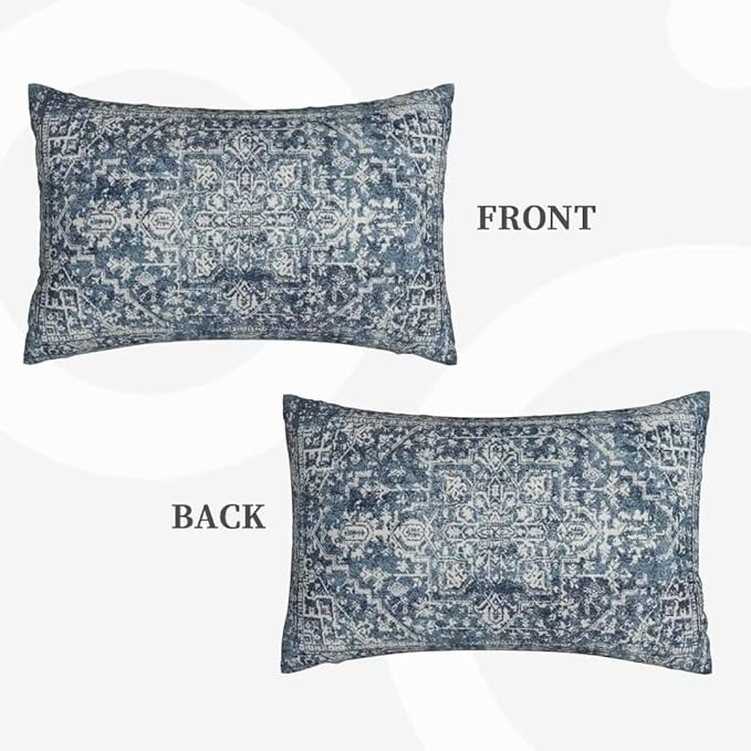 Navy Blue Boho Pillow Covers 12x20 Set of 2, Carpet Pattern Outdoor Decorative Throw Pillows Ethnic Rustic Farmhouse Cushion Cases Linen Gifts for Couch Sofa Decor