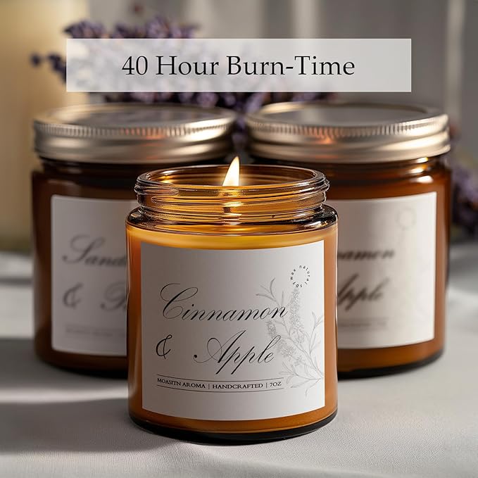 MOASITN Cinnamon & Apple Scented Candles for Home|Melon, Apple,Cinnamon Bark,Fir Scented Soy Candle| Longlasting Aromatherapy Candle| Jar Candel Gift for Women,Men for Birthday,Housewarming|7oz