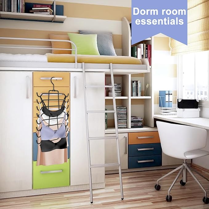 2Pcs Tank Top Hangers Space Saving Hanger Organizer Bra Hangers for Closet Organizer 360° Rotating Metal Closet Organizers and Storage Lingerie Hangers for Cami Bras Belts Swimsuits Lingeries Black