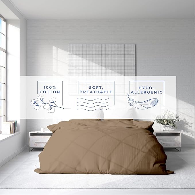Kotton Culture 3 Pc Twin Size Duvet Cover Set- 100% Egyptian Cotton Sateen 600 Thread Count Ultra Soft Premium Durable Comforter Cover Zipper Closure & Corner Ties (Taupe, Twin/Twin XL 68" X 90")