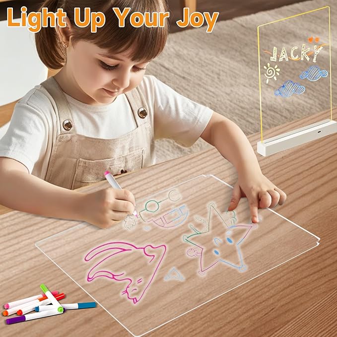 Clear Dry Erase Board, Rechargeable LED Acrylic Message Board, Acrylic Illuminated Dry Erase Board, Can be Used as Night Light for bar/Shop/Office/Holiday/Gifts (Vertical8.2 * 11.8inch)