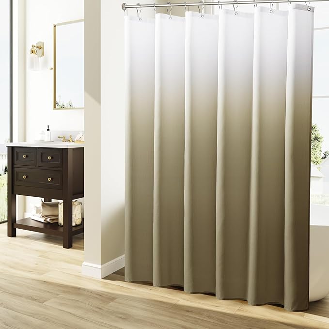 Grayish Brown Shower Curtains for Bathroom, Ombre Textured Fabric Shower Curtain Set, Hotel Spa Luxury with 12 Hooks, Decorative Bathroom Curtain 72 x 72
