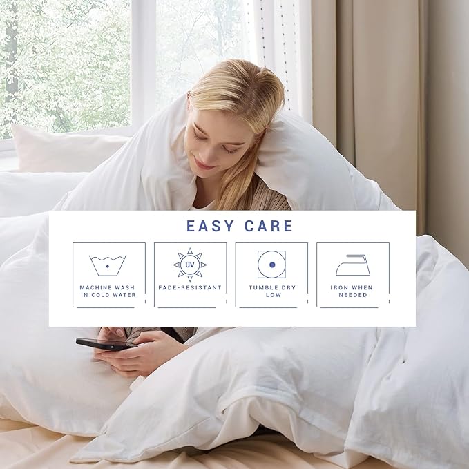 Kotton Culture 100% Washed Cotton Duvet Cover Set King Size- 600 Thread Count Comforter Cover, Soft Linen Feel, Luxury,3-Pc Set with Zipper Closure & Corner Ties (Washed Cotton White, King 102"X94")