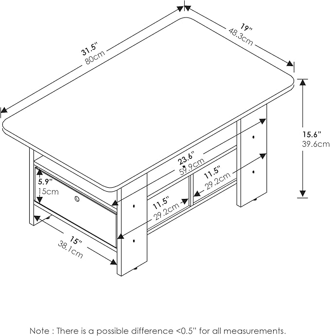 Furinno Andrey Coffee Table with Bin Drawer, White/Black