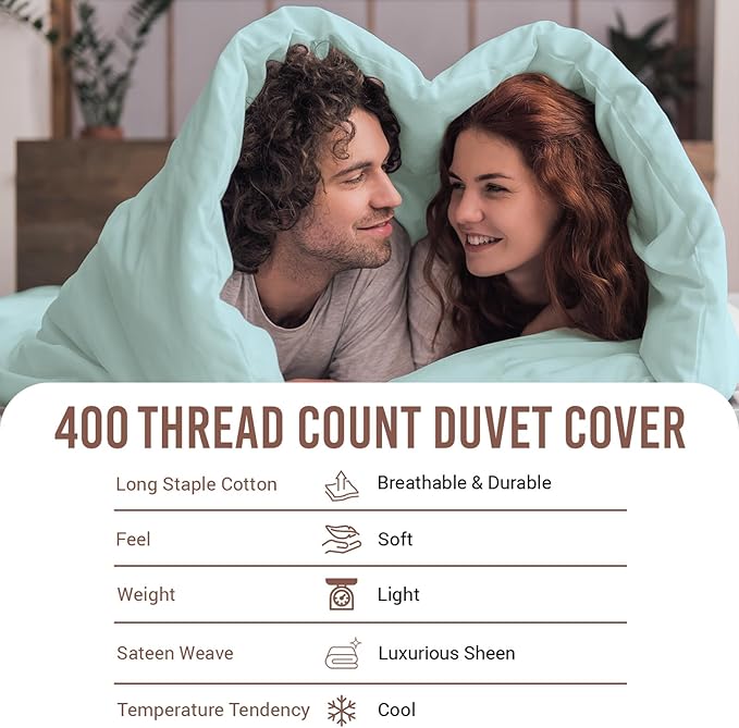 Pizuna Pure 100% Cotton Twin Duvet Cover Set, Luxurious 400 Thread Count Long Staple Cotton Sateen Weave with Button Closure (Combed Baby Blue Cotton Duvet Cover Twin)