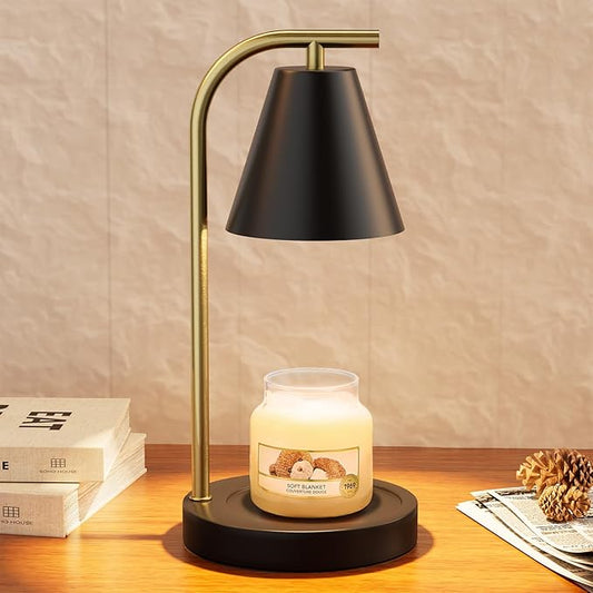 Black and Gold Candle Warmer, Candle Warmer Lamp with Timer，Electric Candle Lamp Warmer for Scented Wax with 2 Bulbs，House Warming Gifts New Home&Gifts for Women, Candle Lamp for Jar Candles