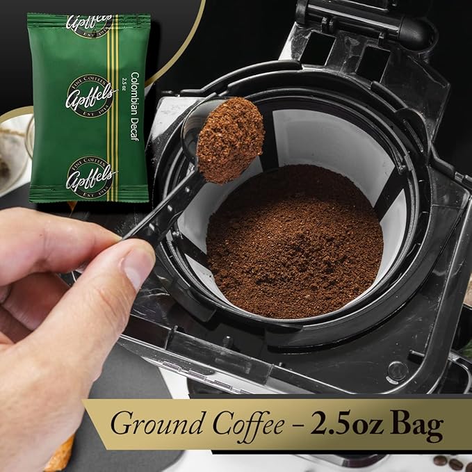 Apffels Colombian Decaf – Ground, Medium Roast, 100% Arabica Coffee (18 pack – 2.5 oz Each)