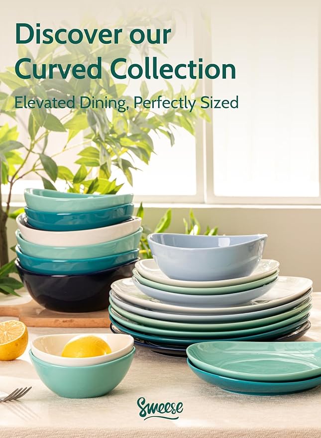 Sweese 18 oz Porcelain Bowls Set - 6 Inch, Set of 6, Multi-Color for Cereal, Soup, Salad - Microwave Dishwasher Safe