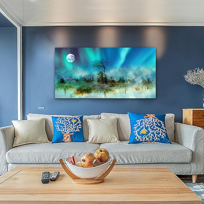 MHARTK66 Canvas Wall Art for Living Room, Office, Bedroom - Large Abstract Auroral Scenery Framed Prints - Decorative Artwork for Hotel, Home - 24x48 In