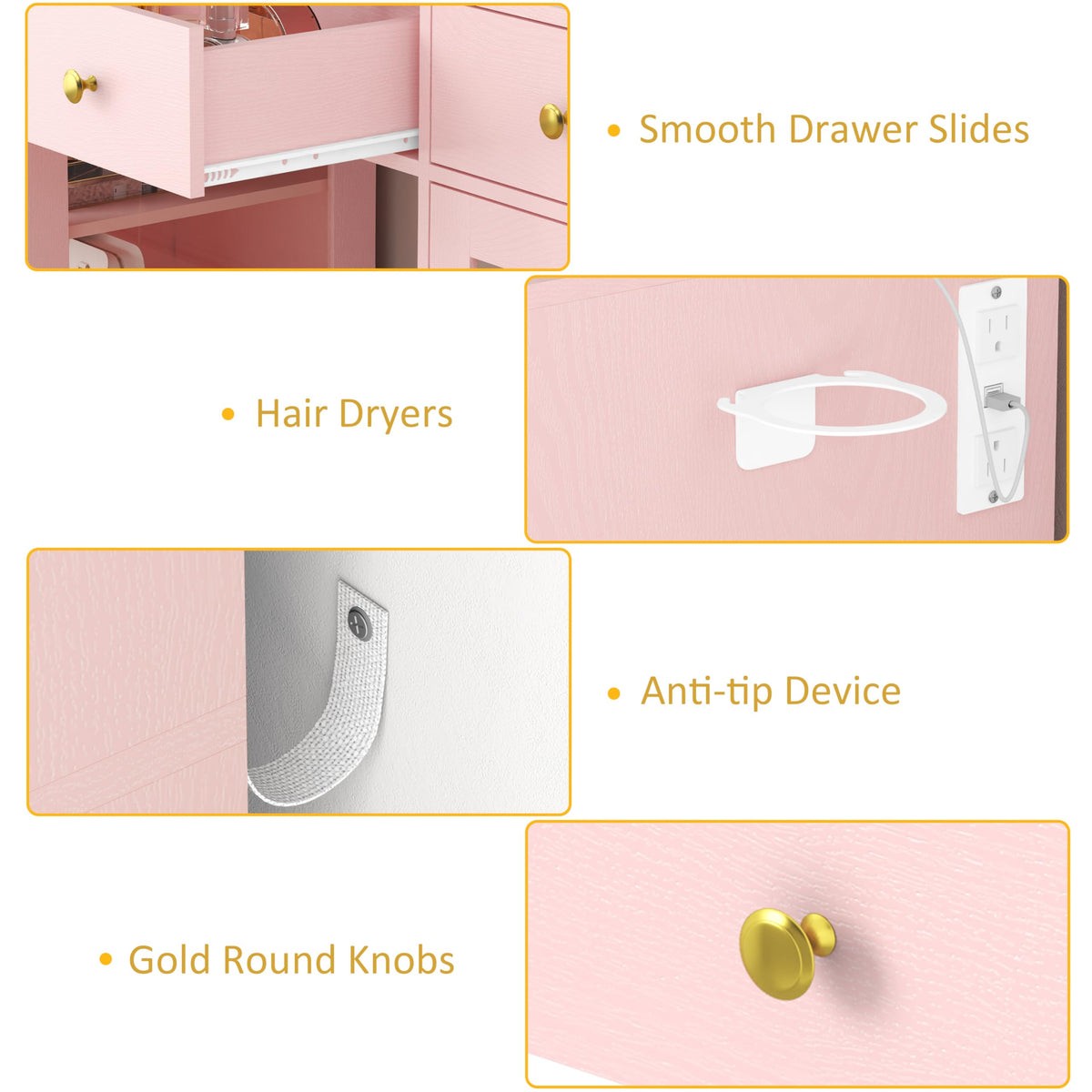HUANLEGO Large Makeup Vanity Desk with Mirror and Lights, Pink