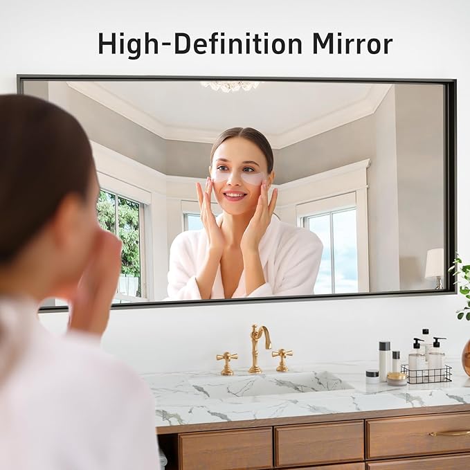 60x40 Inch Black Bathroom Mirrors for Over Sink, Large Wall Mirrors, Tempered Glass, Aluminum Metal Framed, Bathroom Vanity Mirrors, Living Room Bedroom Entryway Mirror (Horizontal/Vertical)