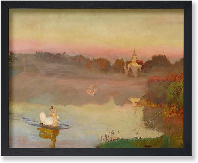 Poster Master Vintage Pond in Radziejowice - Retro Swan Print - Lake Landscape - Farmhouse Animal Lover - Aesthetic Living Room or Office Decor - 16x20 UNFRAMED Wall Art