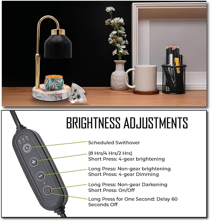 Adjustable Electric Candle Warmer Lamp with Timer -Safe & Dimmable Fragrance Diffuser for Wax Melting and Jar Candles -Modern Home Decor and Gift Idea