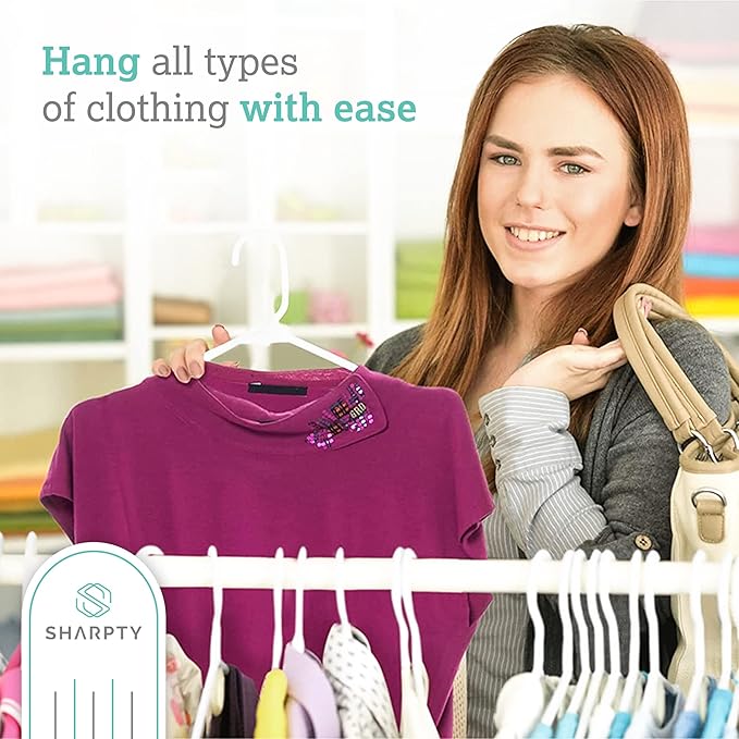 Sharpty Plastic Hangers Clothing Hangers Ideal for Everyday Standard Use (White, 60 Pack)