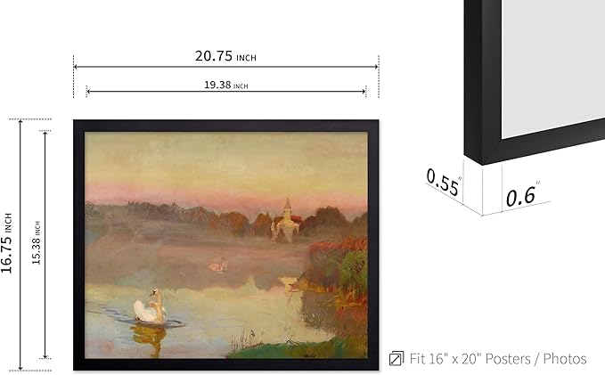 Poster Master Vintage Pond in Radziejowice Poster - Retro Swan Print - Lake Art - Landscape Art - Farmhouse Art - Animal Lover Art - Aesthetic Living Room or Office Decor, 16x20 Black Framed