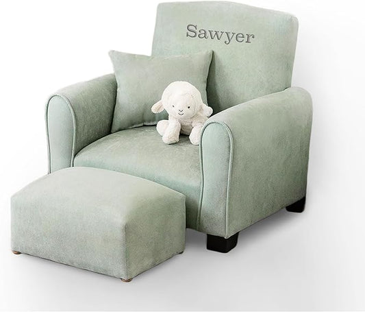 Generic Kids Personalized Chair, Personalized Kids Upholstered Rocking Chair, Toddler Chair with Personalized Name, Comfy Kids Armchair, Kids Chair with Personalization (Seafoam Green Suede, Rockers)