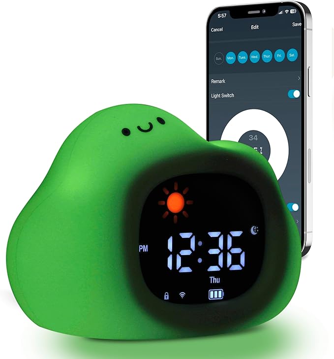 Bumble & Bright Go & Glow Cloud App Control Kids Alarm Clock – Digital Sleep Trainer with USB-C Corded, 8 Night Light Colors, 6 Soothing Sounds, 12/24H Routine Trainer, Gift for Boys & Girls