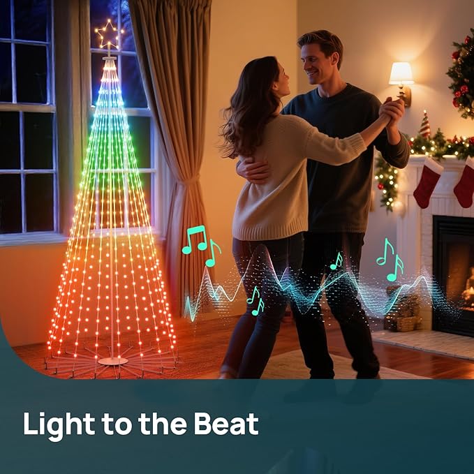 Linkind Christmas Cone Tree Lights, 7ft 460 LEDs Christmas Tree Lights, 85+ Scene Modes, App-Controlled, IP65 Waterproof Outdoor Indoor String Lights for Xmas Decorations, Music Sync, Holiday Decor