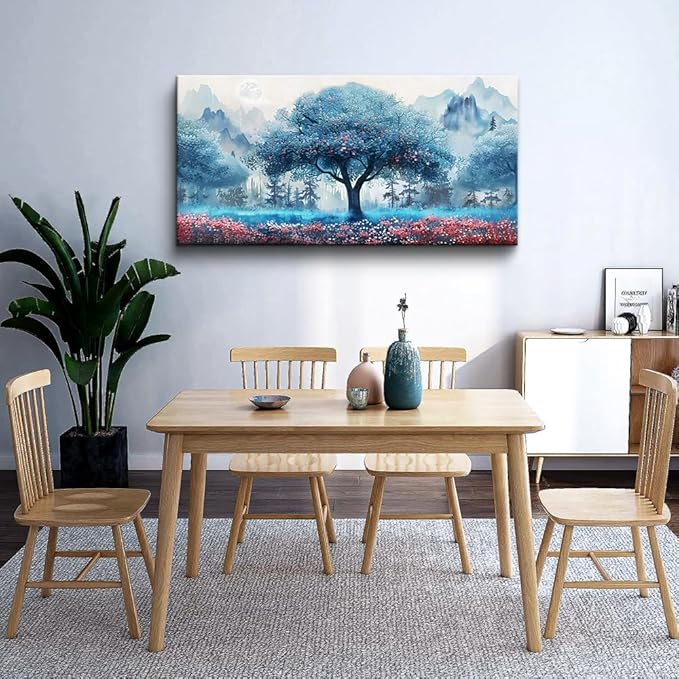 MHARTK66 Canvas Wall Art For Living Room Wall Decor For Bedroom Office Decorations Blue Tree Landscape Wall Paintings Farmhouse Pictures Artwork Room Home Decor Ready To Hang Posters 40"X20"