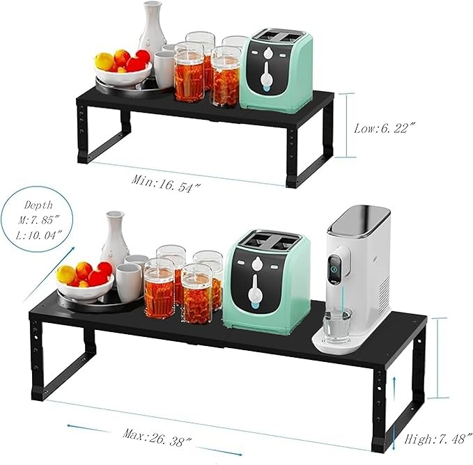 Expandable Spice Rack Organizion for Kitchen Cabinet, Seasoning,Bathroom Organizer Display Shelf, Stackable Multi-Purpose Shelves.Easy-to-Install（3Packs/Black,Medium