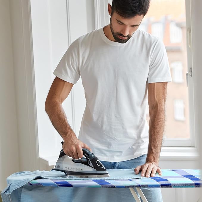 BNDX Ironing Board Cover, 18" x 49" Standard Size Thick Padding with Bongee Cord, Stain Resistant & Durable Scorch, 2 Click Buckles for Smooth Iron and Easy Installation Blue Horizon