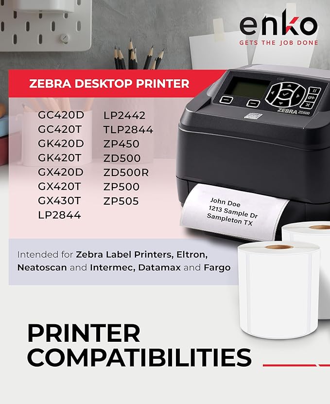 enKo 4" x 3" Labels for Zebra Desktop Printers (24 Rolls, 12,000 Labels) - Direct Thermal Address Mailing Shipping Barcode FBA Stickers FNSKU Label for Zebra and Eltron (Perforated)
