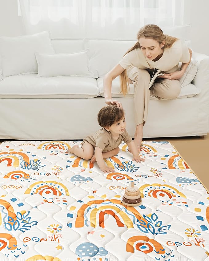 Baby Play Mats for Floor, Thicken 50x50 Playpen Mat, Cushioning Padding Foam Playmats for Baby, Non-Slip One-Piece Crawling Tummy Time Mat Washable Baby Playmate