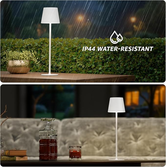 uuffoo 2 Pack Rechargeable Table Lamp Battery Operated Cordless Table Lamps with 3 Colors Stepless Dimming, Desk Night Light for Restaurant, Patio, Bedroom, Bar (White)