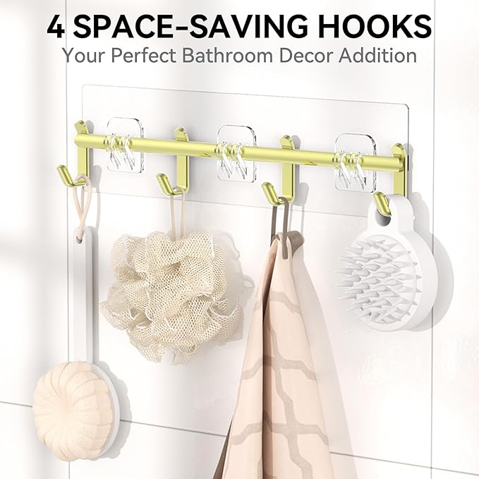 YASONIC Shower Caddy, 6 Pack Large Capacity Bath Organizer with Soap Holder and 12 Hooks, Rustproof Shower Shelves for Inside Shower, No Drilling&Sleek Bathroom Organizers and Storage Gold