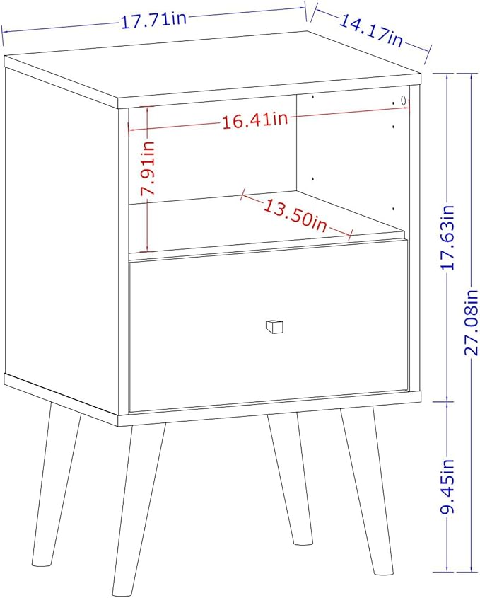 Manhattan Comfort Liberty Mid Century Modern Nightstand with Drawer and Cubby, Bedside Table for Bedroom and Living Room, Night Stand Accent Decor, Easy Assembly, Brown/Yellow
