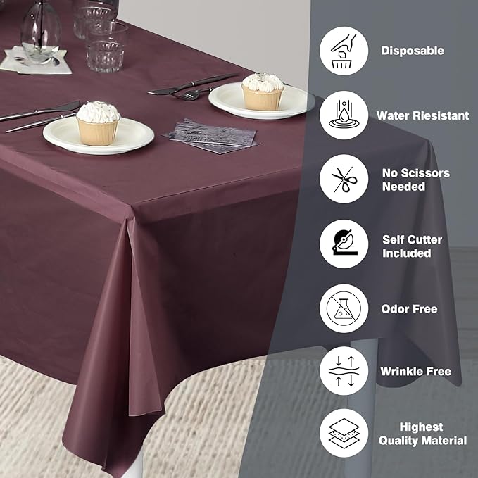 Craft And Party, 54 in x 300 feet Brown Plastic Table Cover Roll for Party, Banquet, Picnic, Kids Activities for Any Size and Shape Table (Brown, 54" x 300ft)