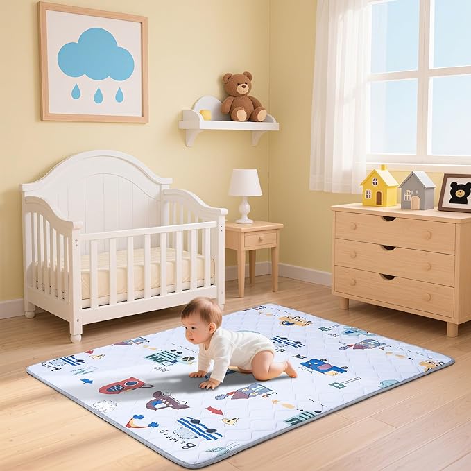 Baby Play Mat, 50’’ x 50’’ Soft Baby Floor Mat Thicker Foam Play Mat for Babies Foldable Baby Playpen Mat Crawling Mat, Non-Slip & Machine Washable, Cushioned Play Mat for Babies (Car Design)