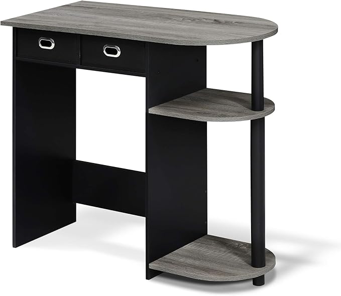 Furinno Go Green Home Laptop Notebook Computer Desk/Table with 2 Drawer Bins, French Oak Grey/Black/Black