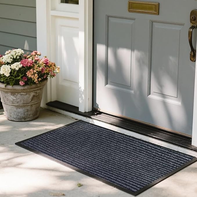 Outdoor Entry Rubber Rug, 4'x2' Commercial Heavy Duty Rubber Large Exterior Door Mat, Industrial Non-Slip Waterproof Welcome Floor Mats for Garage, Kitchen, Patio, Charcoal Grey 48" x 24"
