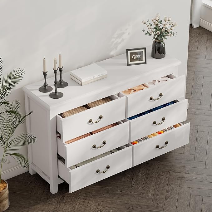 Farmhouse Dresser for Bedroom, Dressers & Chests of Drawers with Large Drawer, Wooden Tall Rustic Dresser for Bedroom